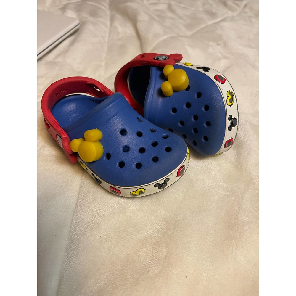 Mickey Mouse Crocs size 4/5 White and Blue Colored Light UP Toddler Kids